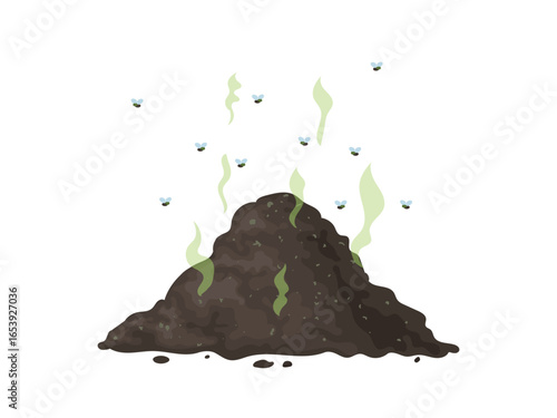 Scenery of the garbage dump, stink, Flies flying around mountains of trash and waste