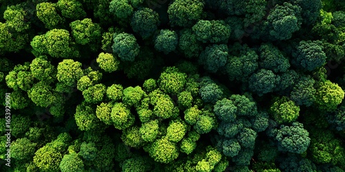 Fototapeta Naklejka Na Ścianę i Meble -  Aerial view of lush green forest canopy texture background top down dark trees drone image dense.