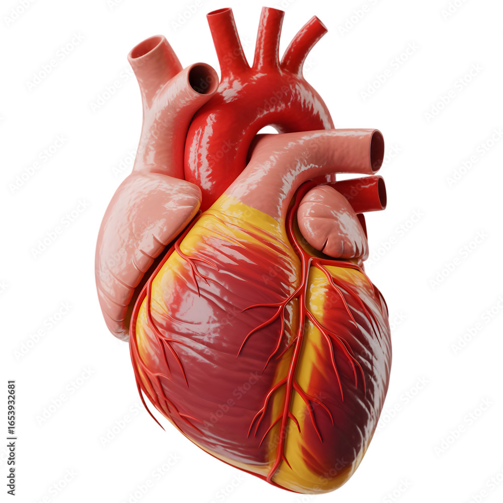Naklejka premium Anatomical heart model with blood vessels and arteries isolated on transparent background