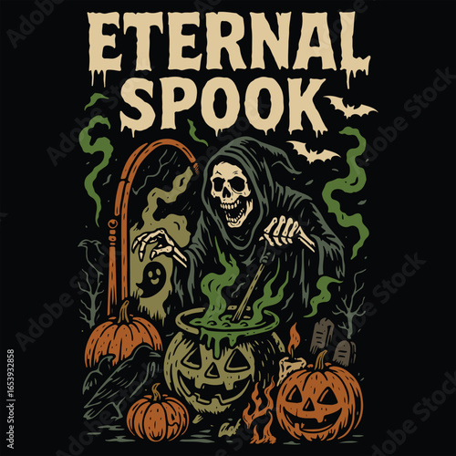 Eternal Spook - Haunted Halloween T-shirt Vector, Spooky Western Halloween Shirt, Haunted Western Illustration, Scary Halloween Design Sublimation, Horror Saying Shirt