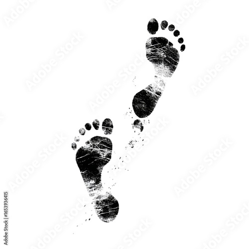 Black Footprints Icon Set Isolated on Transparent Background