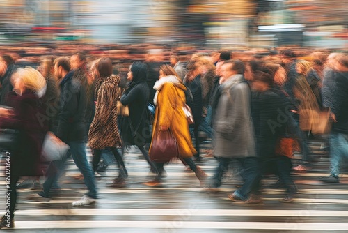 Blurry crowd on city street