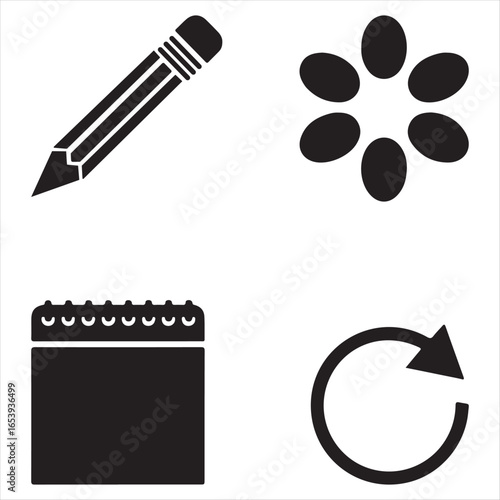 Wallpaper Mural Minimalist Black Icons – Pencil, Flower, Notepad, Refresh Torontodigital.ca