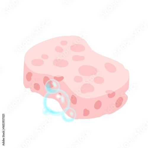 Pink bath sponge with soap bubbles