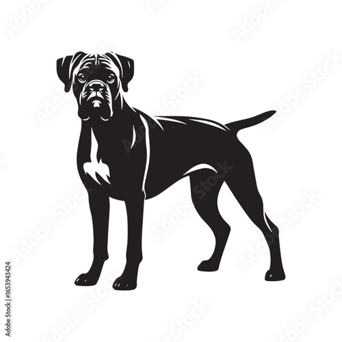 Boxer Dog Vector Silhouette – Strong Athletic Canine Outline Design, Perfect for Pet Lovers, Guard Dog Art, Logos, Prints, Home Decor, Illustrations, and Graphic Projects
