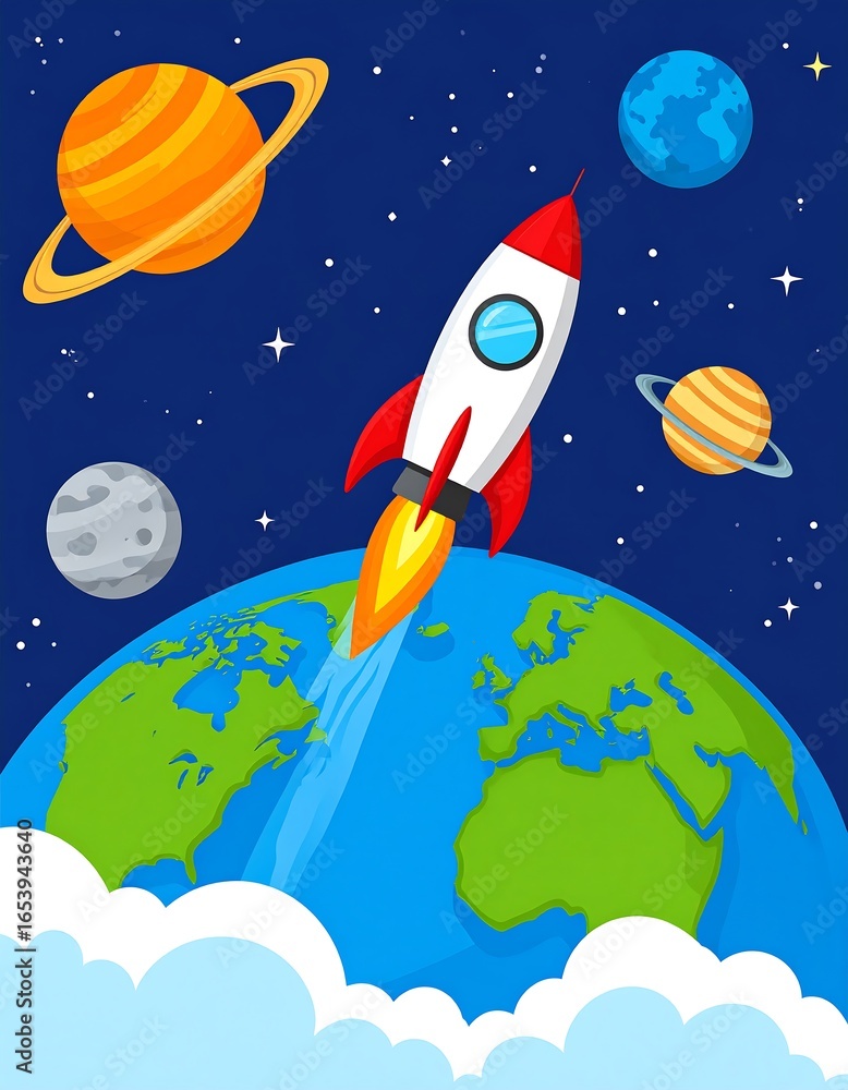 Obraz premium Rocket launching from Earth into space