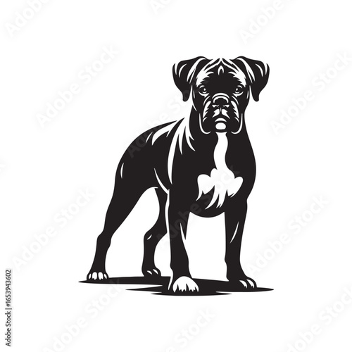 Boxer Dog Vector Silhouette – Strong Athletic Canine Outline Design, Perfect for Pet Lovers, Guard Dog Art, Logos, Prints, Home Decor, Illustrations, and Graphic Projects
