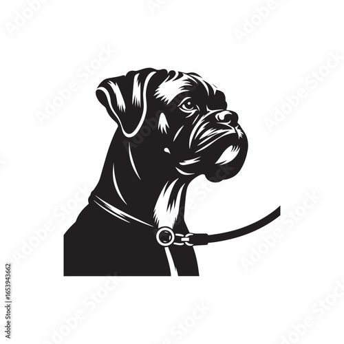Boxer Dog Vector Silhouette – Strong Athletic Canine Outline Design, Perfect for Pet Lovers, Guard Dog Art, Logos, Prints, Home Decor, Illustrations, and Graphic Projects
