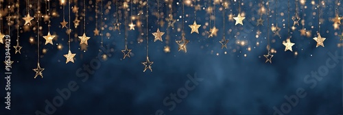 Golden Stars Hanging Against a Dark Blue Background