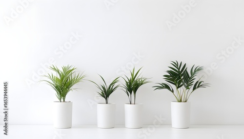 Potted Dracaena Marginata plants sitting on a rustic wooden shelf. The plants are different heights, and the pot on the far left is tilted slightly. Isolated on white