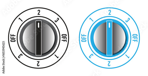 Control Knob Dial Vector – Volume, Dimmer and Fan Speed Switch Icons in Grayscale and Blue Design