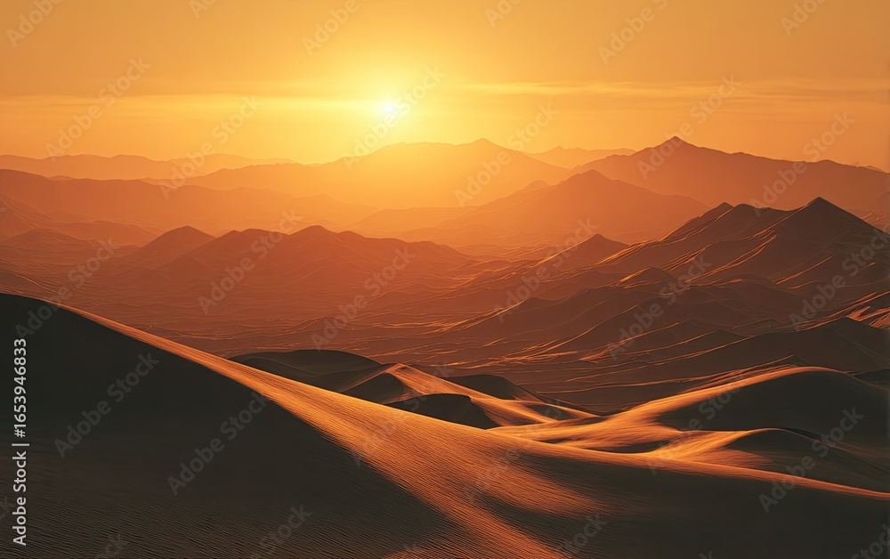 Fototapeta premium Golden sunset over desert mountains