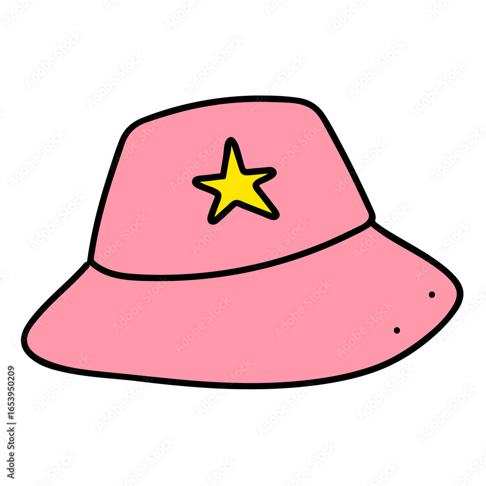 Fototapeta premium Pink bucket hat sticker with a white border design element