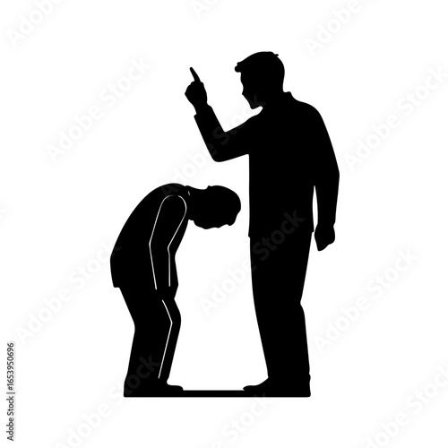 Black and White Bullying Icon: Silhouettes of a Threatening Person and a Cowering Victim
A powerful and stark vector icon representing bullying, intimidation, and social oppression