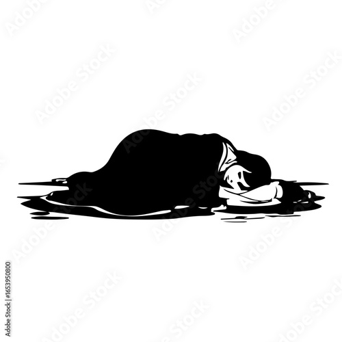 Black and White Homelessness Icon: Sleeping Person Silhouette
A powerful and somber vector icon representing homelessness, vulnerability, and urban poverty