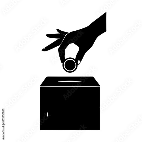 Black and White Donation Icon: Hand Giving Coin to Box
A clear and impactful vector icon representing donation, charity, and philanthropy