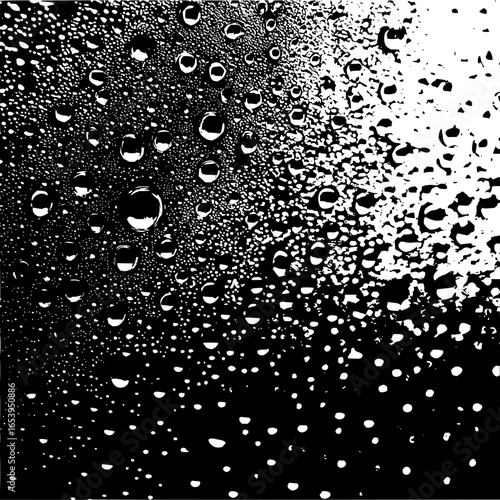 Black and white water drops background vector graphic with condensation texture for design and wallpaper use