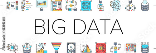 big data analytics hadoop icons set vector