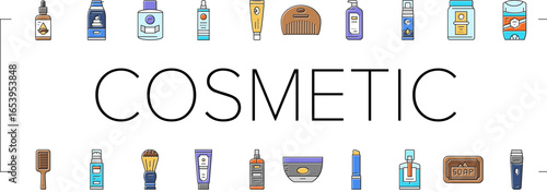 men cosmetic grooming skincare icons set vector