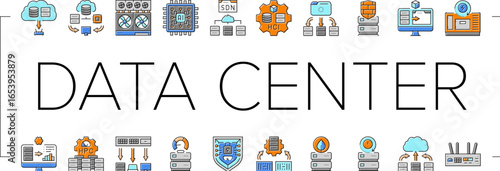 next gen data center automation icons set vector