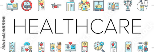 healthcare innovations ai robotics icons set vector
