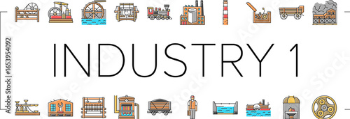industry 1.0 industrialization icons set vector