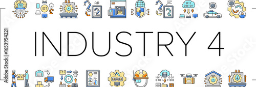 industry 4.0 automation robotics icons set vector