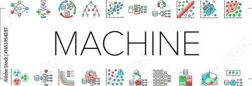 machine learning algorithm model icons set vector
