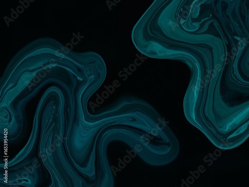 Abstract teal swirl on black, fluid art. Minimalist, modern, and stylish design.