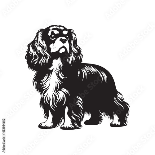Cavalier King Charles Spaniel Vector Silhouette – Elegant Toy Breed Outline, Perfect for Dog Lovers, Pet Art, Logos, Prints, Graphic Design, Illustrations, Home Decor, and Creative Projects
