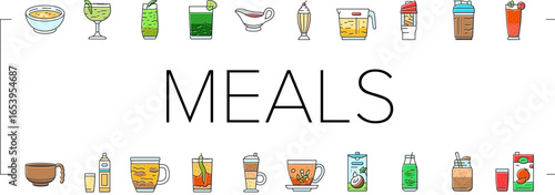 meals as drinks smoothie shake icons set vector