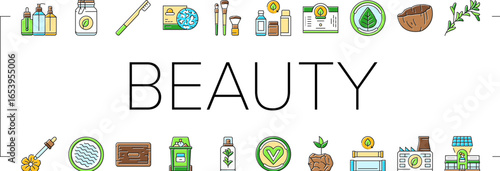 sustainable beauty eco friendly icons set vector