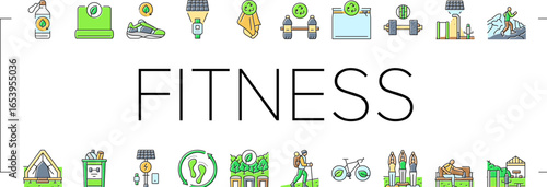 sustainable outdoor fitness eco icons set vector