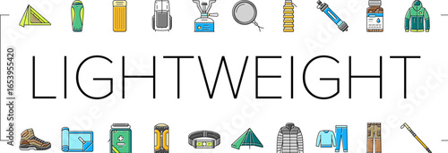 lightweight backpacking icons set vector