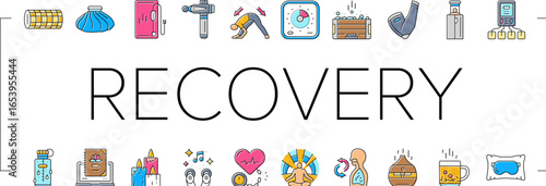 recovery wellness practices icons set vector