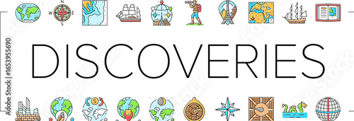 great geographical discoveries icons set vector