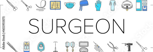surgeon accessories scalpel icons set vector