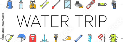 water trip tourism beach icons set vector