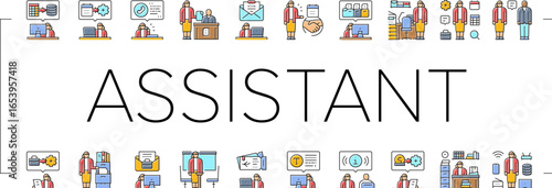 administrative assistant office icons set vector