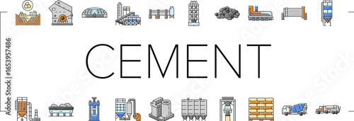 cement production gypsum icons set vector