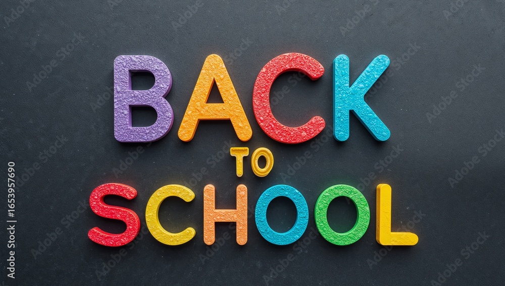 Obraz premium Colorful Back to School Message Displayed on a Dark Background, Education Concept.