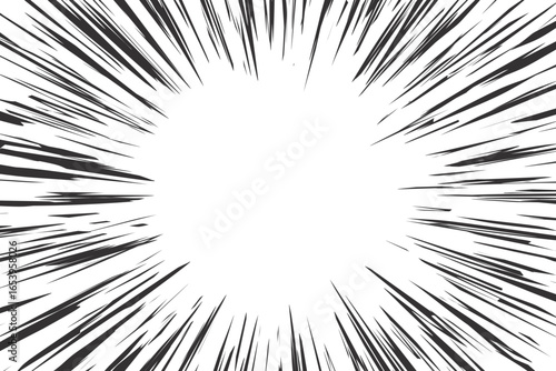 Comic speed lines effect. Radial explosion on white background. Manga and anime book action and motion rays. Cartoon burst and abstract concentric shout and scream. Vector