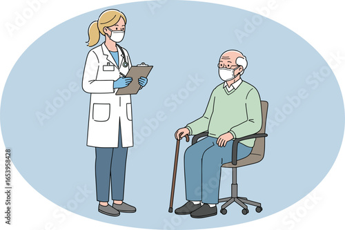 doctor and nurse with patient and syringe illustration