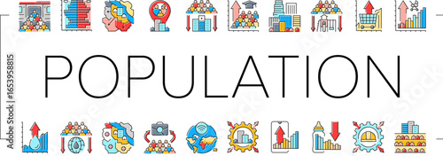 population growth icons set vector