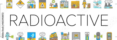 radioactive pollution icons set vector