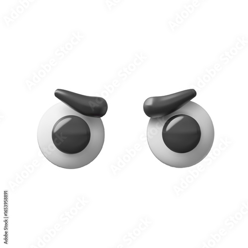 Serious eyes, eyelids and eyebrows realistic vector 3D design, emoji emoticon volume face element wary facial expression