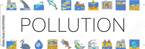 water pollution contamination icons set vector