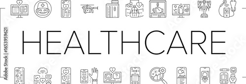 healthcare innovations robotics icons set vector