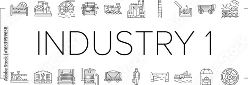industry 1.0 industrialization icons set vector