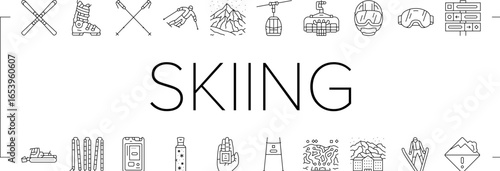 alpine skiing snow slalom icons set vector